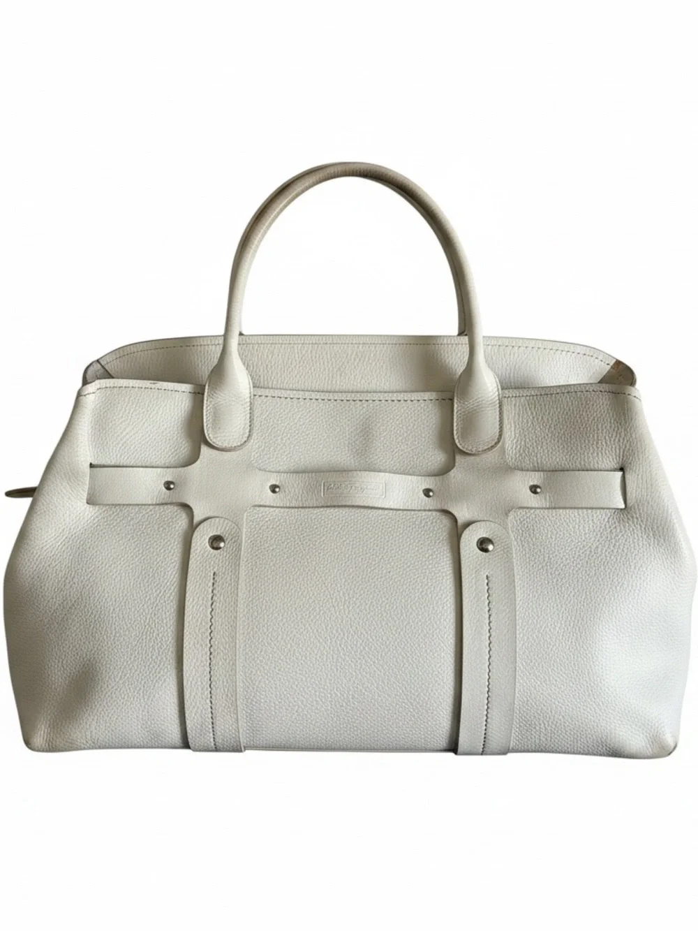 Salvatore Ferragamo Cream Pebbled Leather Top-Handle Tote - Picture 1 of 13